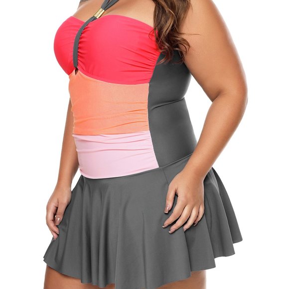 Orange Color Gradient Sweet Halter Swimdress - Picture 4 of 10